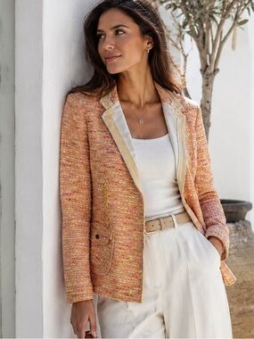 J. Crew Cotton Linen Blend Tweed Blazer Size 10 Boucle Career Office Jacket